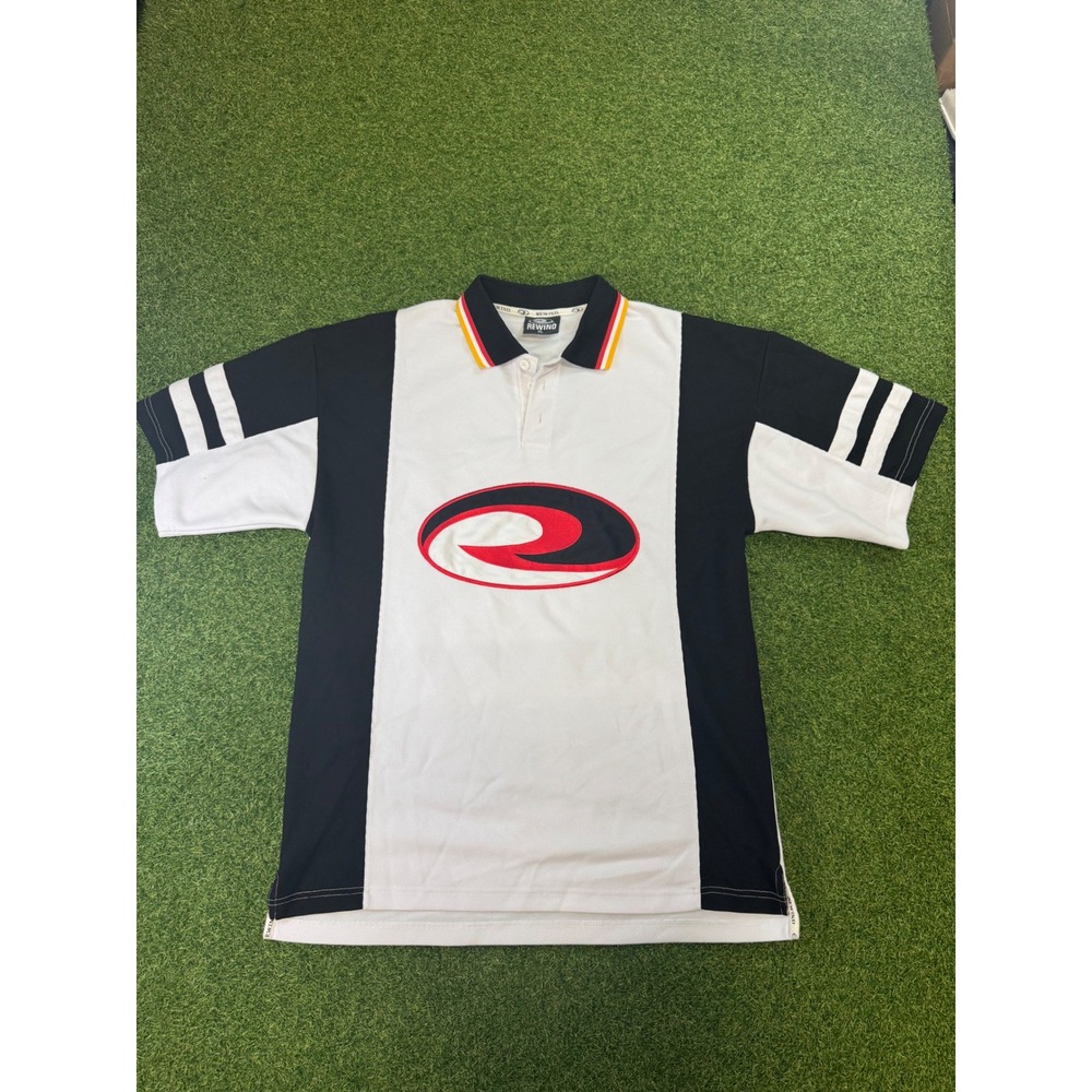 Vintage Rewind Colorblock Polo Shirt XL White Black Red Mesh‎ Graphic 90s Style